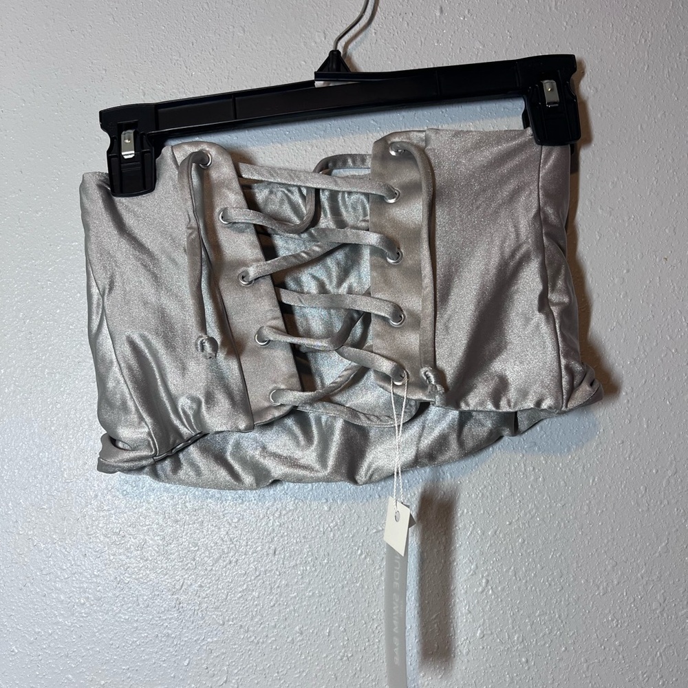Nude Swim Bar Silver Corset Bikini Top NWT